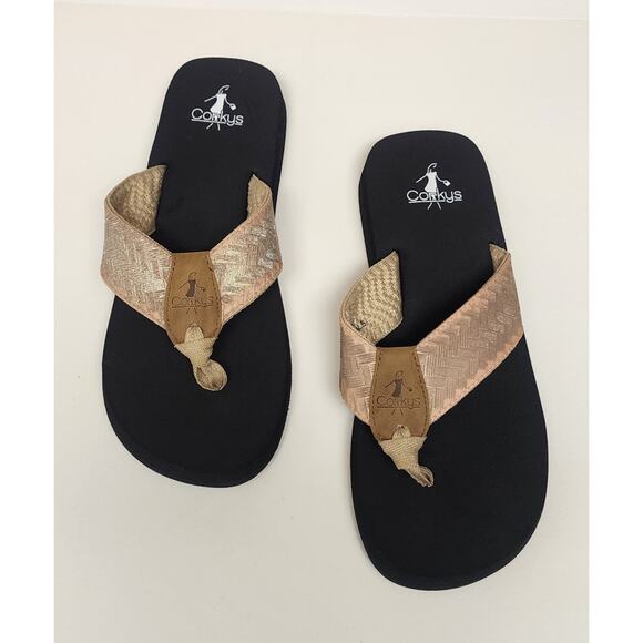 Corkys Sunsational Metallic Gold Women’s Flip Flop Shoes Size US 8 - Picture 1 of 8